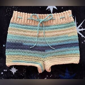 Crochet Shorts Tan/Teal/Aqua Blues